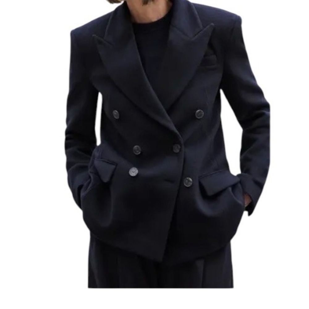 G. Label by Goop Pea Tailored Coat Wool Cashmere Blend Womens Size 4 Navy Italy